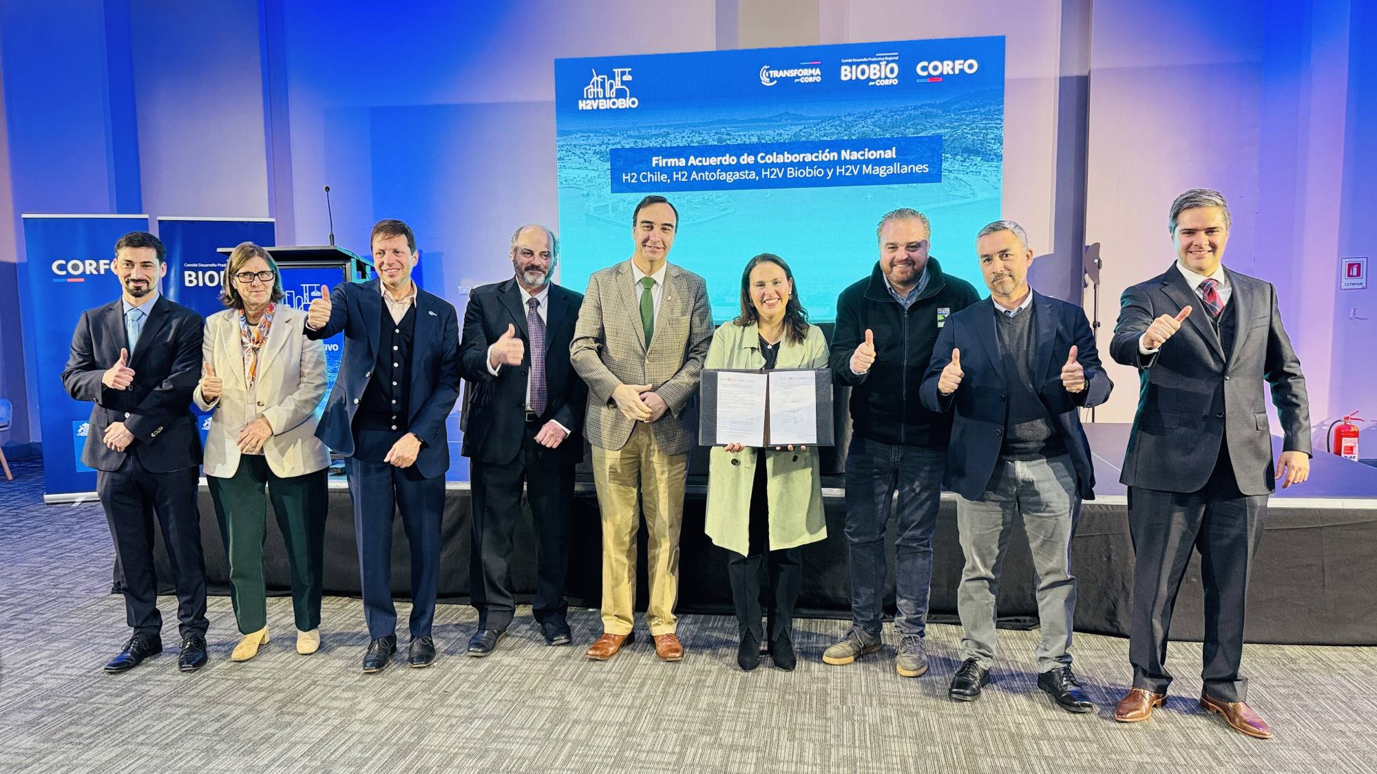 El convenio fue suscrito por los Programas Estratégicos Regionales de H2v de Biobío, Antofagasta y Magallanes, junto a H2 Chile, Corfo